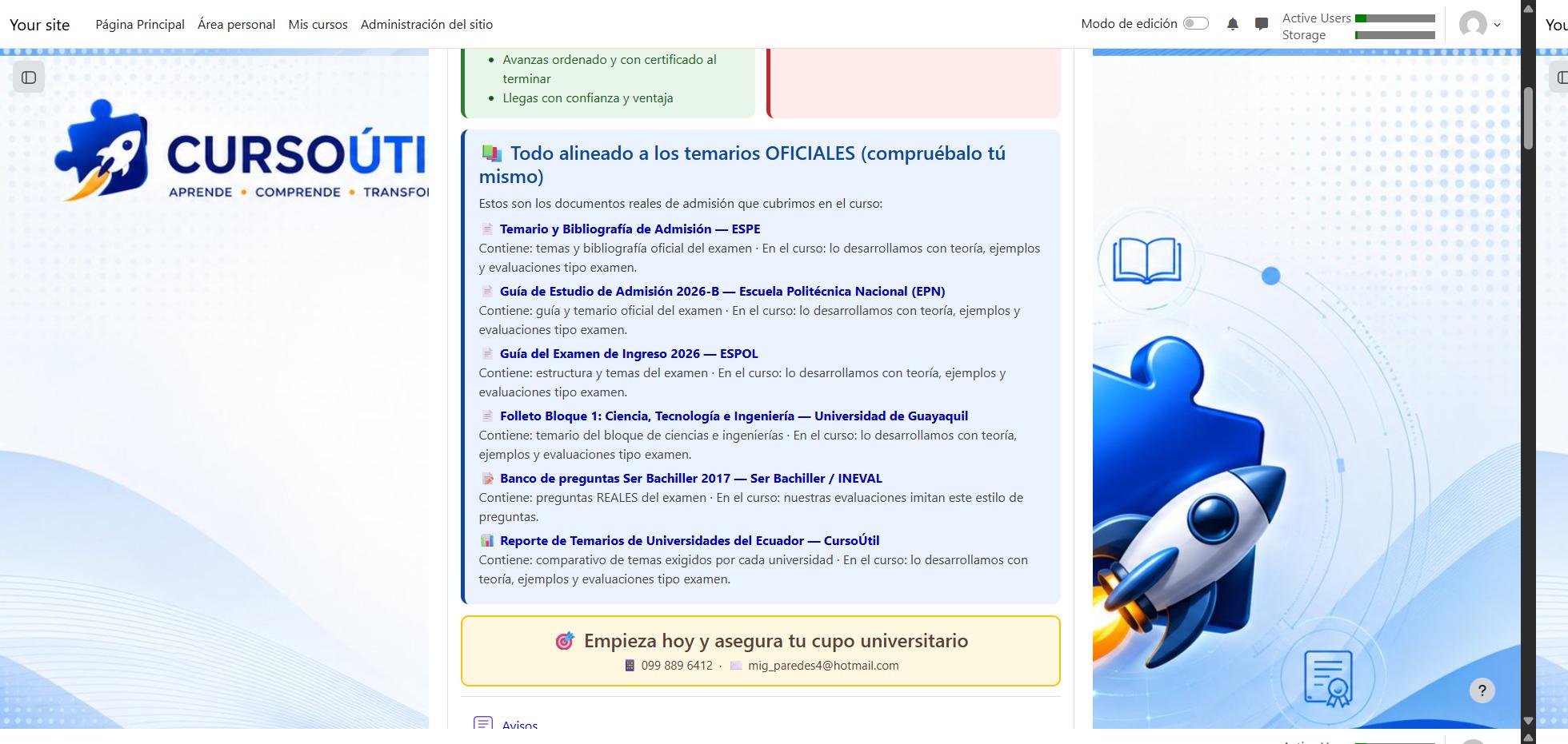 Temarios oficiales dentro del curso